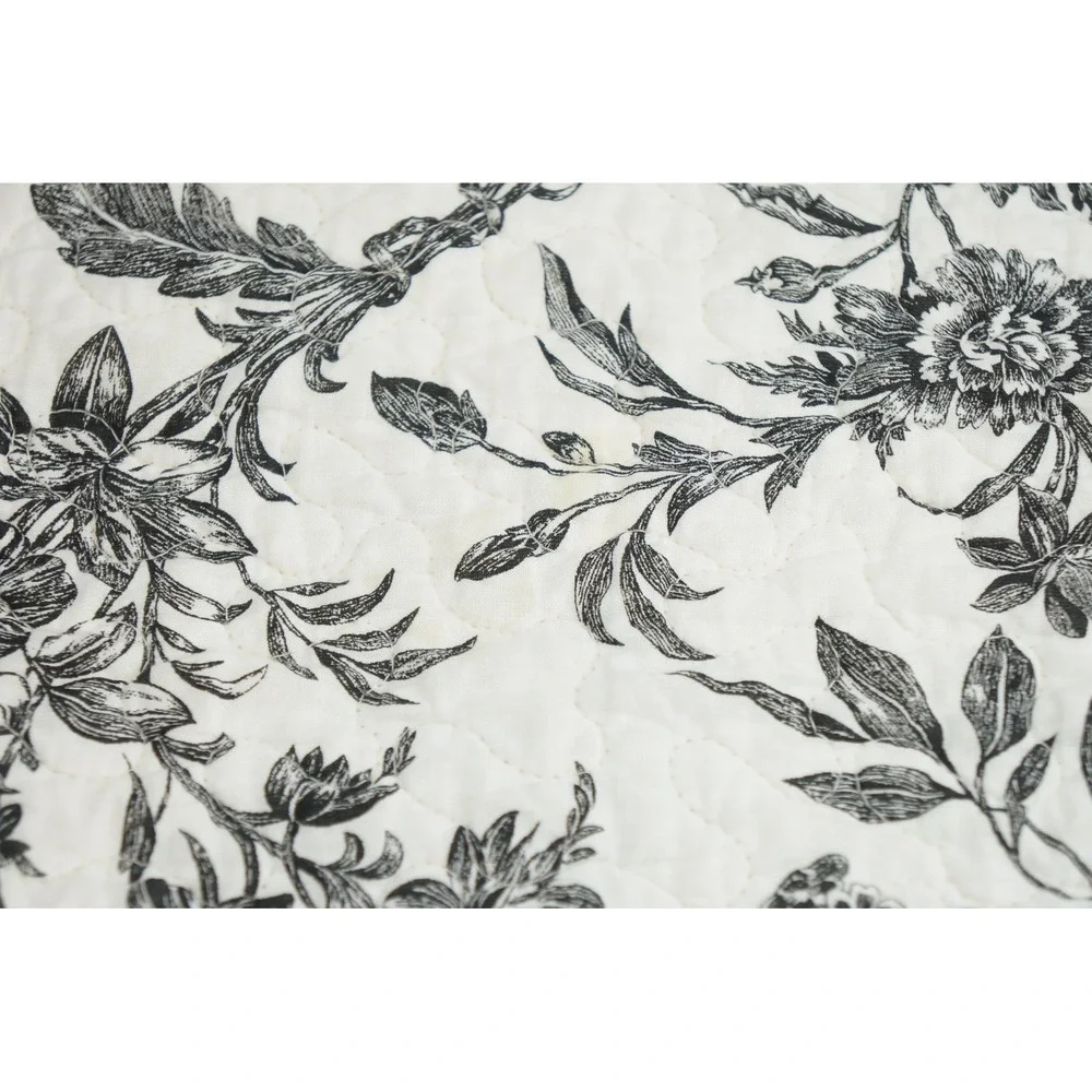 Laura Ashley Quilt King Black White Floral Reversible Cotton Blanket Good